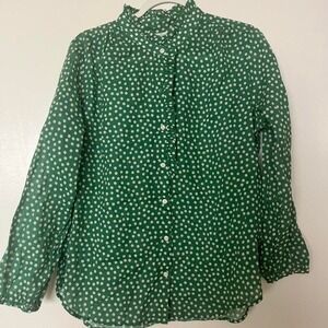 green polka dot blouse birds of paradis top sheer lightweight romantic feminine